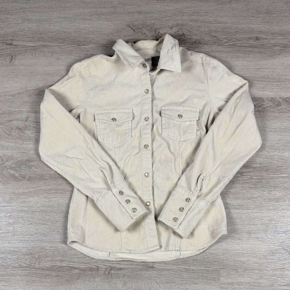 Arizona Jean Company Corduroy Shirt Youth Small Cream Long Sleeve Pearl Snap